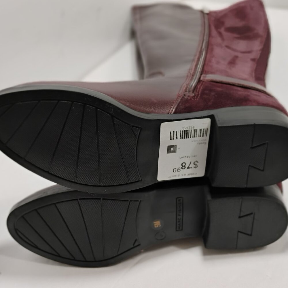 NWT Marc Fisher Womens 5M Suede Riding Boots Size 5M WIDE CALF Burgundy Zip - Picture 5 of 15